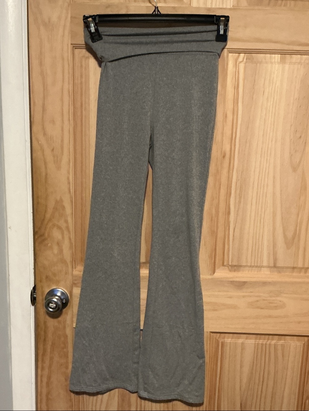 Women's Fold-Over Waist Gray Flare Pants